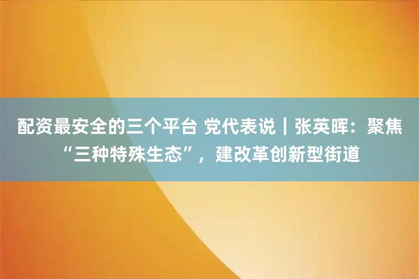 配资最安全的三个平台 党代表说｜张英晖：聚焦“三种特殊生态”，建改革创新型街道